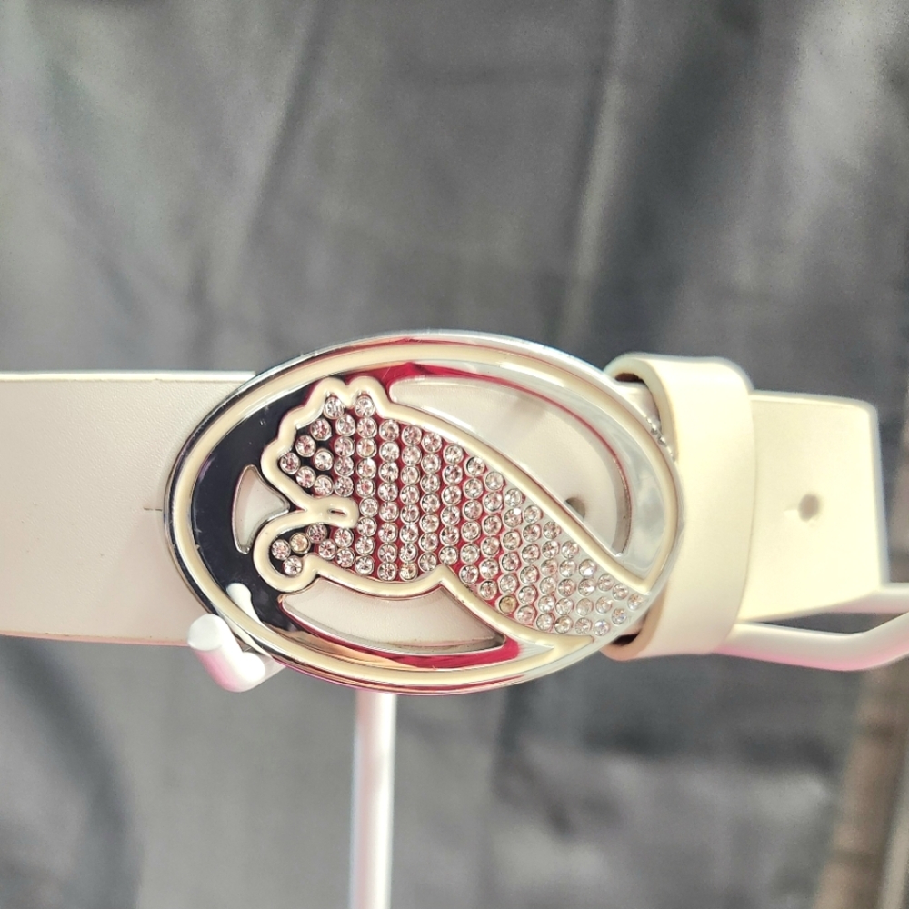 Puma Womens White Regent Fitted Leather Belt, Size S